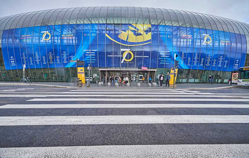 Strasbourg train station marks 70th anniversary with blue and yellow makeover!